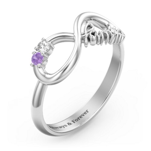 Family Infinite Love with Stones Ring – Sterling Silver with Cubic Zirconia and Amethyst