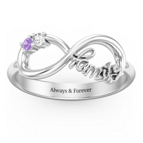 Family Infinite Love with Stones Ring – Sterling Silver with Cubic Zirconia and Amethyst