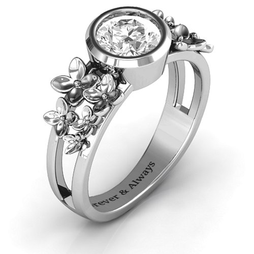 Beautiful Blossoms with Split Shank Ring – Sterling Silver with White Premium Zirconia