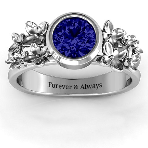 Beautiful Blossoms with Split Shank Ring – Sterling Silver with Blue Sapphire