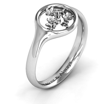 Unique Cherry Blossom Ring in Blackened Silver + .09 Ct. Diamond Pre-Order | Bl. Silver, Diamond, Note Size 5.5 - 8.5