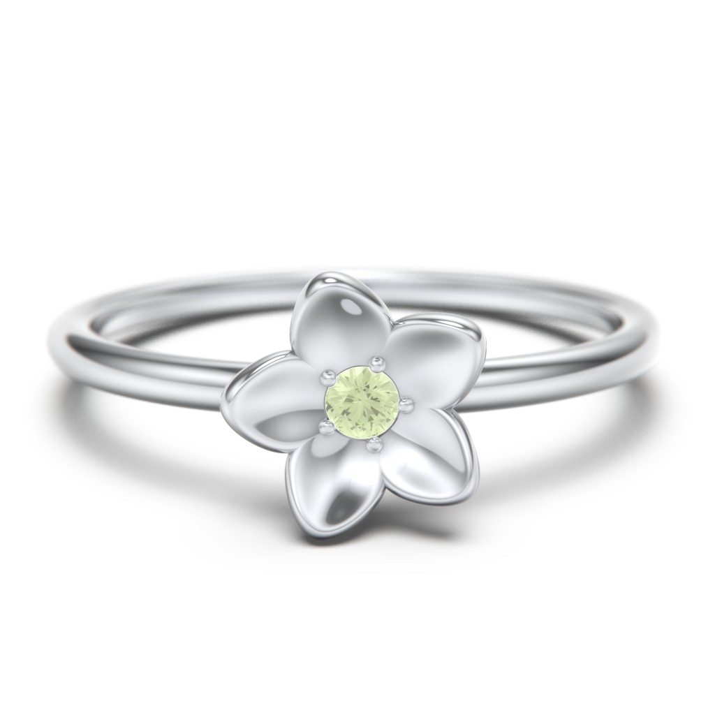 Sterling Silver Stacking Flower RIng with Peridot (Simulated) Stone | Jewlr