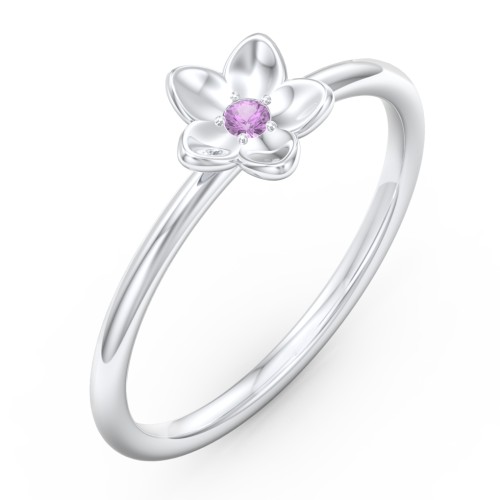 Stacking Flower RIng – Sterling Silver with Amethyst