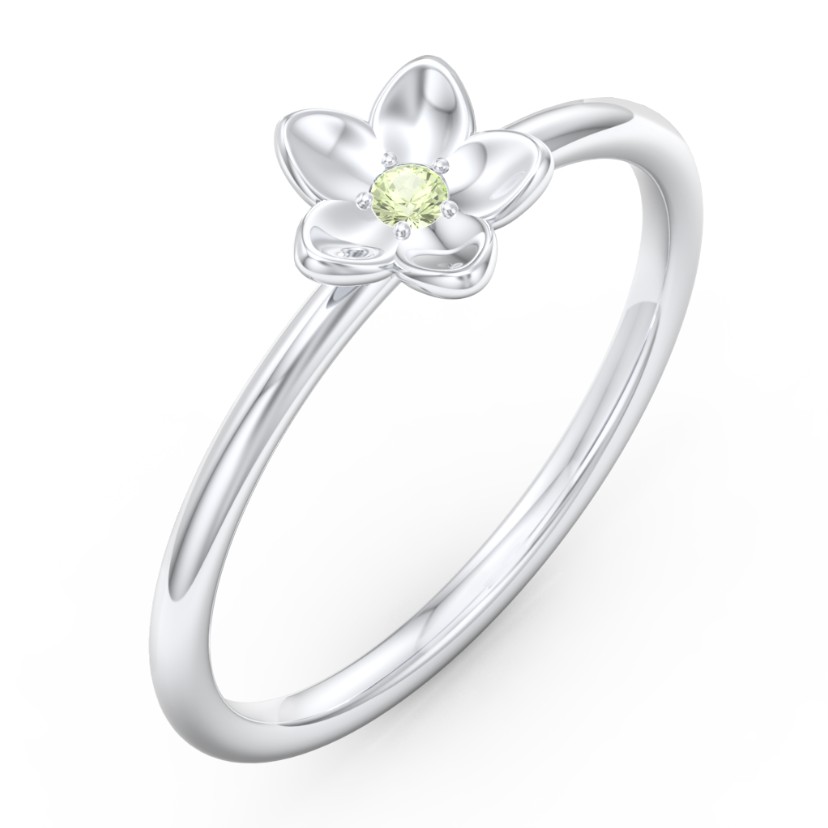 Sterling Silver Stacking Flower RIng with Peridot (Simulated) Stone | Jewlr