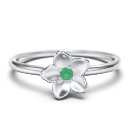 Stacking Flower RIng in 925 Sterling Silver with Emerald