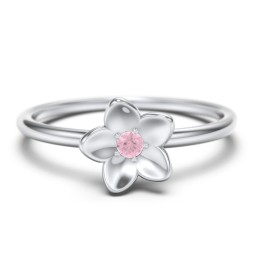 Stacking Flower RIng in 925 Sterling Silver with Pink Tourmaline