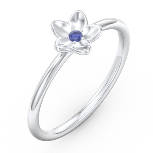 Stacking Flower RIng – Sterling Silver with Blue Sapphire