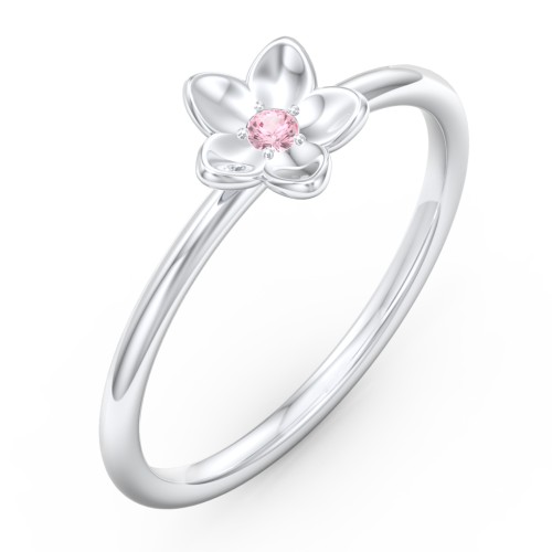 Stacking Flower RIng – Sterling Silver with Pink Tourmaline