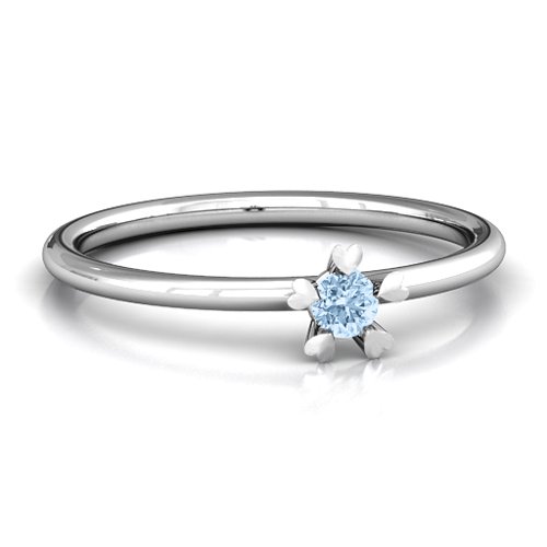 Stackr Hugging Heart Stone Ring – Sterling Silver with Aquamarine
