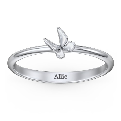 Engravable Stacking Butterfly Ring – 10K White Gold