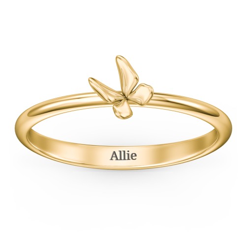 Engravable Stacking Butterfly Ring – 10K Yellow Gold