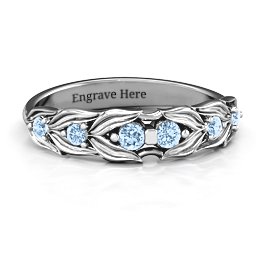 Leaves of Love 6 Stone Ring in 925 Sterling Silver with Aquamarine