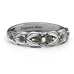 Leaves of Love 6 Stone Ring in 925 Sterling Silver with Smokey Quartz