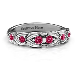 Leaves of Love 6 Stone Ring in 925 Sterling Silver with Ruby