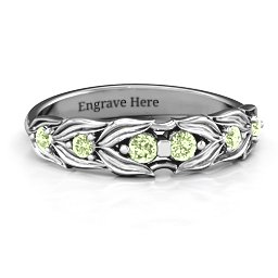 Leaves of Love 6 Stone Ring in 925 Sterling Silver with Peridot
