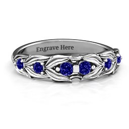 Leaves of Love 6 Stone Ring in 925 Sterling Silver with Blue Sapphire
