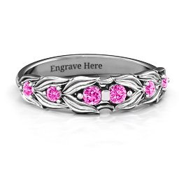 Leaves of Love 6 Stone Ring in 925 Sterling Silver with Pink Tourmaline