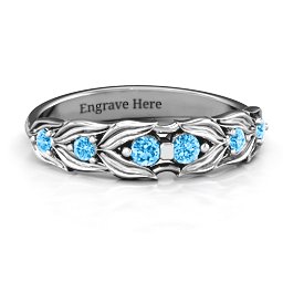 Leaves of Love 6 Stone Ring in 925 Sterling Silver with Blue Topaz