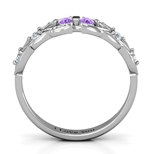 Leaves of Love 6 Stone Ring – Sterling Silver with Amethyst and Cubic Zirconia