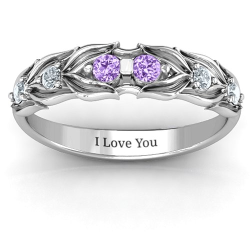 Leaves of Love 6 Stone Ring – Sterling Silver with Amethyst and Cubic Zirconia