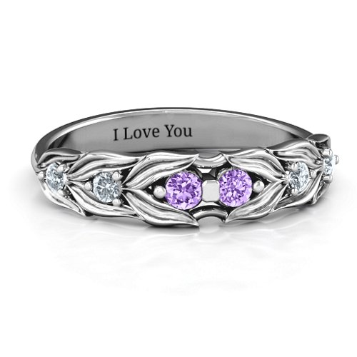 Leaves of Love 6 Stone Ring – Sterling Silver with Amethyst and Cubic Zirconia