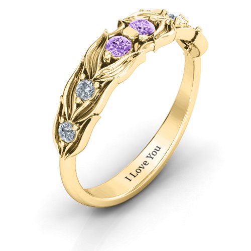 Leaves of Love 6 Stone Ring – 10K Yellow Gold with Amethyst and Cubic Zirconia