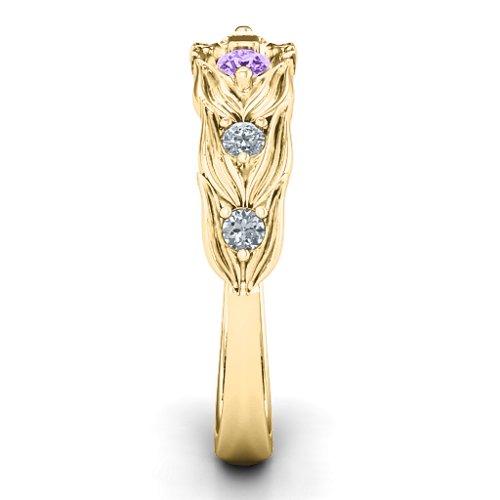 Leaves of Love 6 Stone Ring – 10K Yellow Gold with Amethyst and Cubic Zirconia
