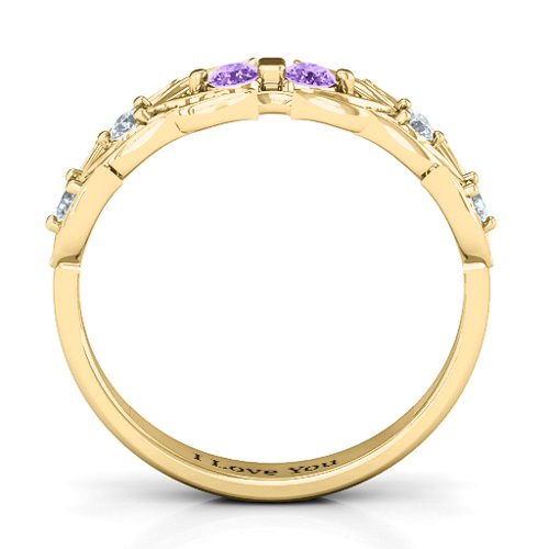 Leaves of Love 6 Stone Ring – 10K Yellow Gold with Amethyst and Cubic Zirconia