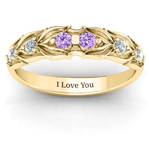 Leaves of Love 6 Stone Ring – 10K Yellow Gold with Amethyst and Cubic Zirconia