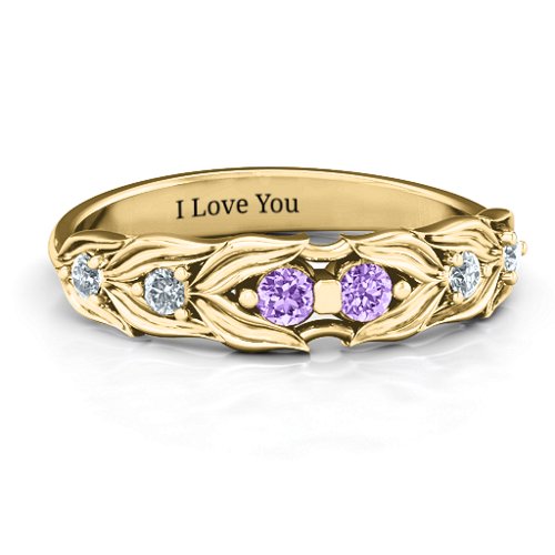 Leaves of Love 6 Stone Ring – 10K Yellow Gold with Amethyst and Cubic Zirconia