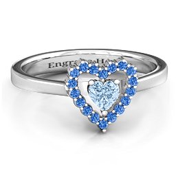 Heart in Heart Halo Ring in 925 Sterling Silver with Aquamarine and Fancy Blue Premium Zirconia