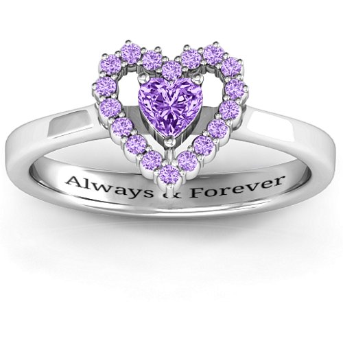Heart in Heart Halo Ring – Sterling Silver with Amethyst and Amethyst Premium Zirconia