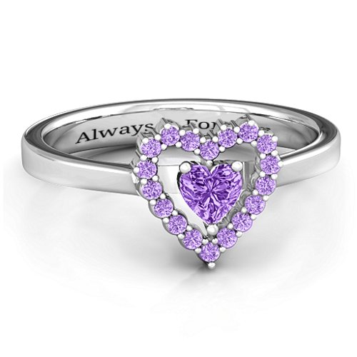 Heart in Heart Halo Ring – Sterling Silver with Amethyst and Amethyst Premium Zirconia