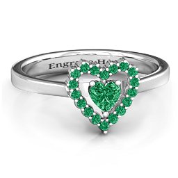 Heart in Heart Halo Ring in 925 Sterling Silver with Emerald and Green Premium Zirconia