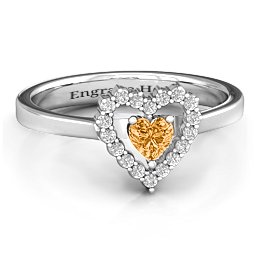 Heart in Heart Halo Ring in 925 Sterling Silver with Citrine and White Premium Zirconia
