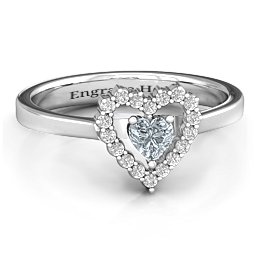 Heart in Heart Halo Ring in 925 Sterling Silver with Cubic Zirconia and White Premium Zirconia
