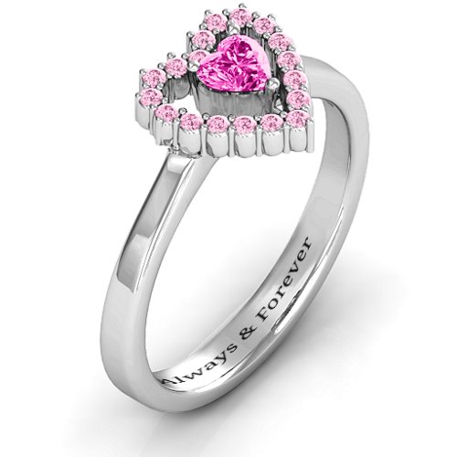 Heart in Heart Halo Ring – Sterling Silver with Pink Tourmaline and Fancy Pink Premium Zirconia