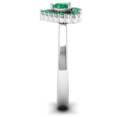 Heart in Heart Halo Ring – Sterling Silver with Emerald and Green Premium Zirconia