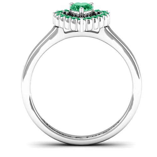 Heart in Heart Halo Ring – Sterling Silver with Emerald and Green Premium Zirconia