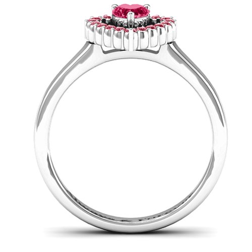 Heart in Heart Halo Ring – Sterling Silver with Ruby and Red Premium Zirconia