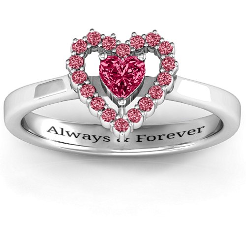 Heart in Heart Halo Ring – Sterling Silver with Ruby and Red Premium Zirconia