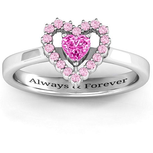 Heart in Heart Halo Ring – Sterling Silver with Pink Tourmaline and Fancy Pink Premium Zirconia
