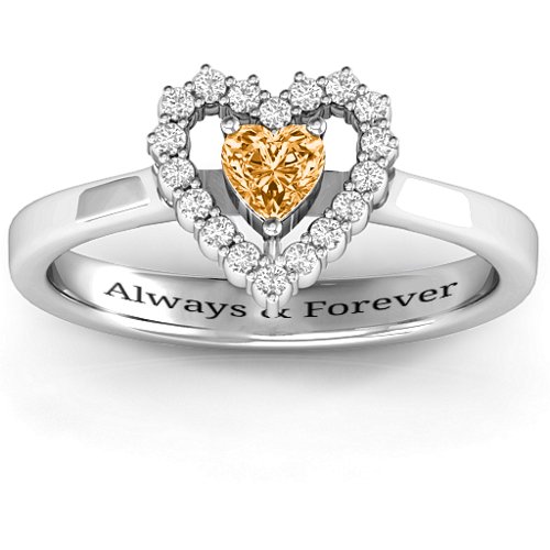 Heart in Heart Halo Ring – Sterling Silver with Citrine and White Premium Zirconia