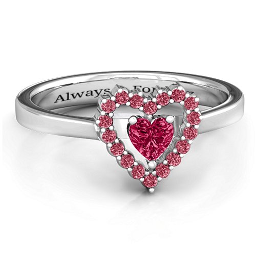 Heart in Heart Halo Ring – Sterling Silver with Ruby and Red Premium Zirconia