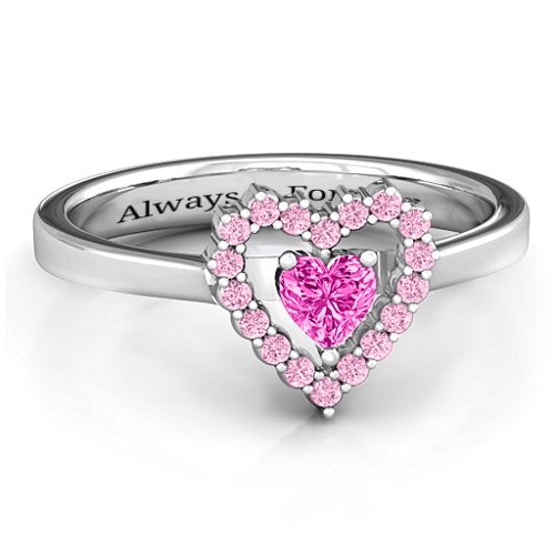 Heart in Heart Halo Ring – Sterling Silver with Pink Tourmaline and Fancy Pink Premium Zirconia