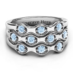3 Tier Wave Ring in 925 Sterling Silver with Aquamarine
