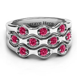 3 Tier Wave Ring in 925 Sterling Silver with Ruby