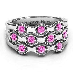 3 Tier Wave Ring in 925 Sterling Silver with Pink Tourmaline
