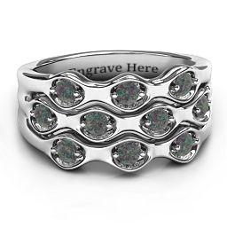 3 Tier Wave Ring in 925 Sterling Silver with Alexandrite