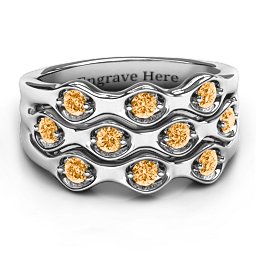 3 Tier Wave Ring in 925 Sterling Silver with Citrine